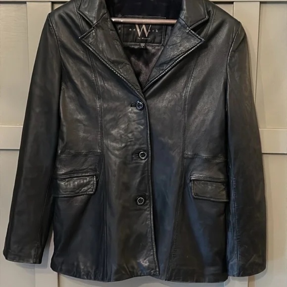 Vintage W New York By Winlit Black Leather Jacket Button Front Size Large - Picture 3 of 6